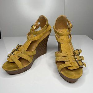 Express Strappy Suede Wedge Sandals Mustard